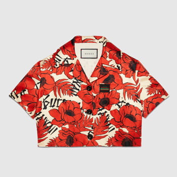 Gucci Poppies Print Silk Cropped Jacket