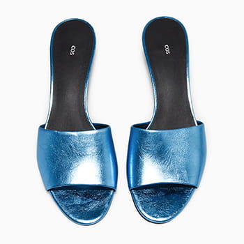 COS Leather Mules in Blue / Metallic