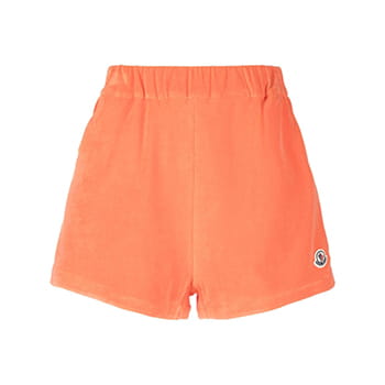 Moncler Logo-Patch Velour Shorts in Orange