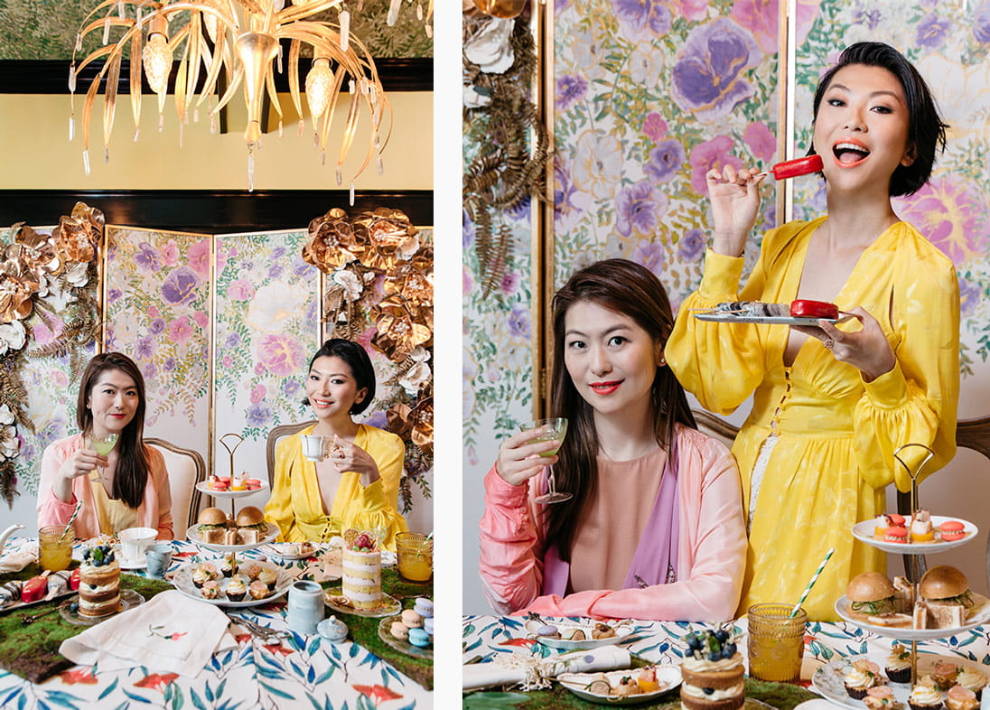 Anne wears Dries Van Noten and Laura wears Attico, available at Joyce Boutique. Tableware from Jouer, home furnishings from LALA CURIO.