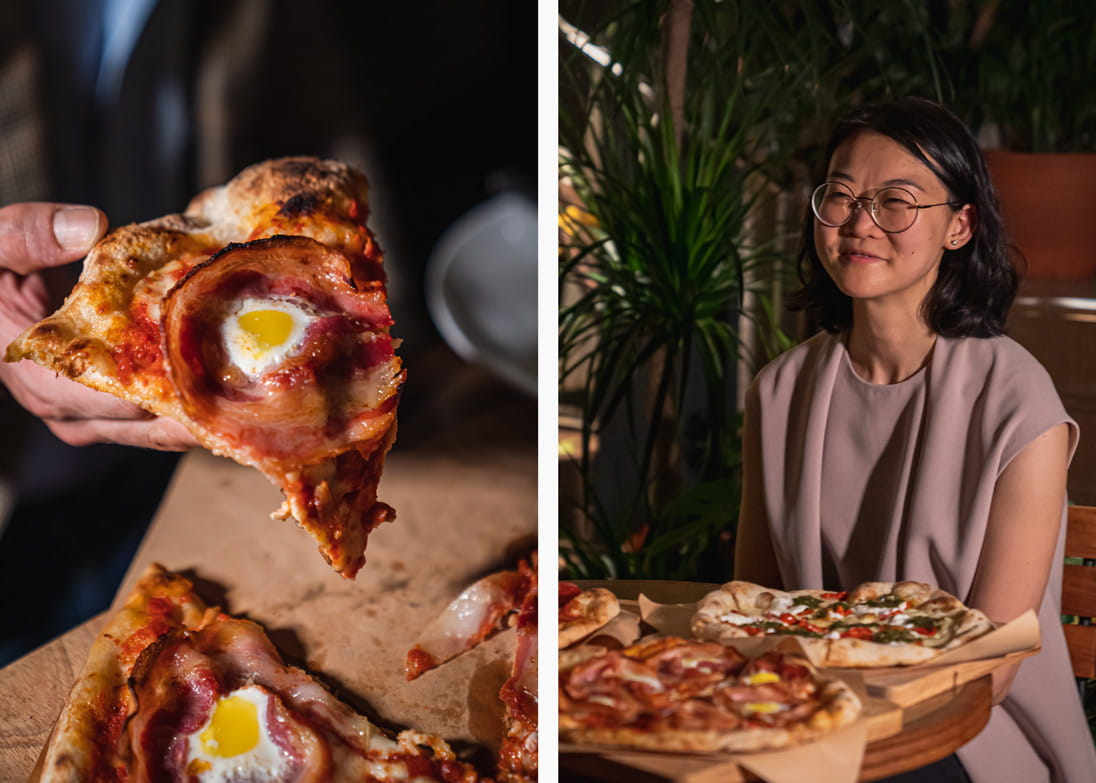 Janice Leung Hayes enjoys pizza at The Pizza Project