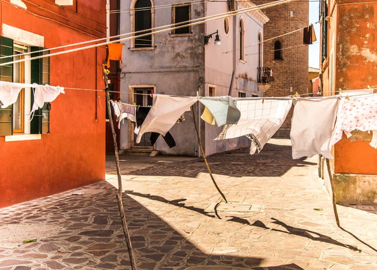 Clothing hanging on a line to dry