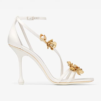 Jimmy Choo Zea 95 Ivory Satin Flower Sandals