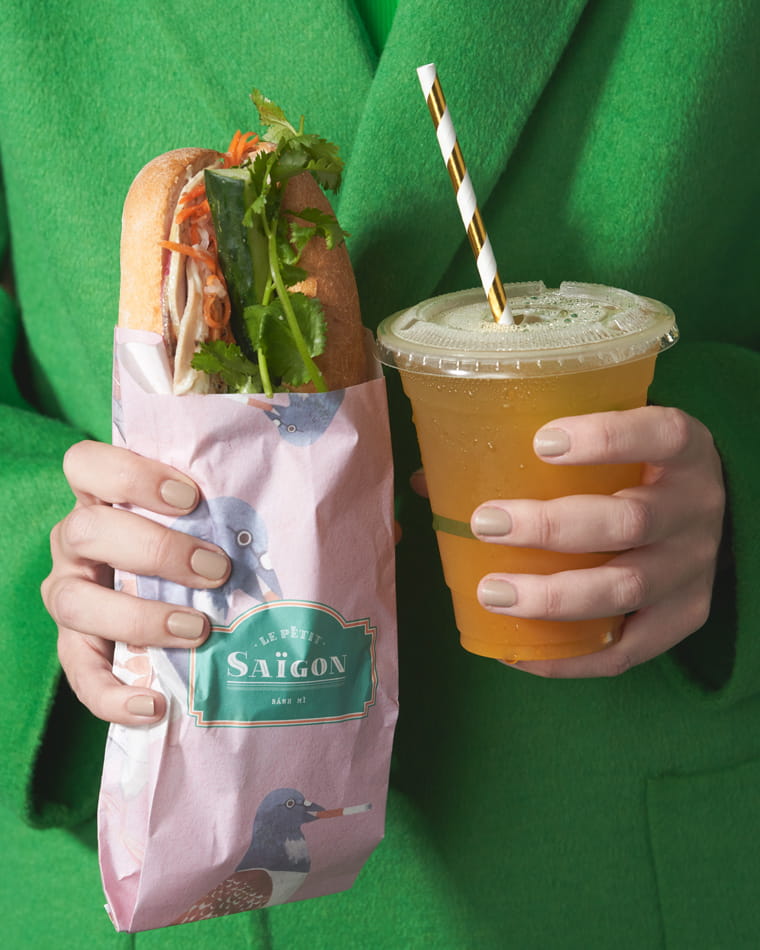 Zara Neon Masculine Coat and Strappy Neon Bodysuit from Zara, Banh Mi and Iced Passionfruit Tea from Le Petit Saigon