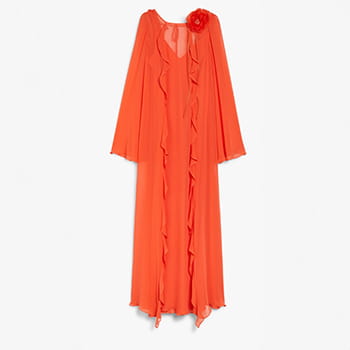 Max Mara Smirne Georgette Ruffle Dress in Coral