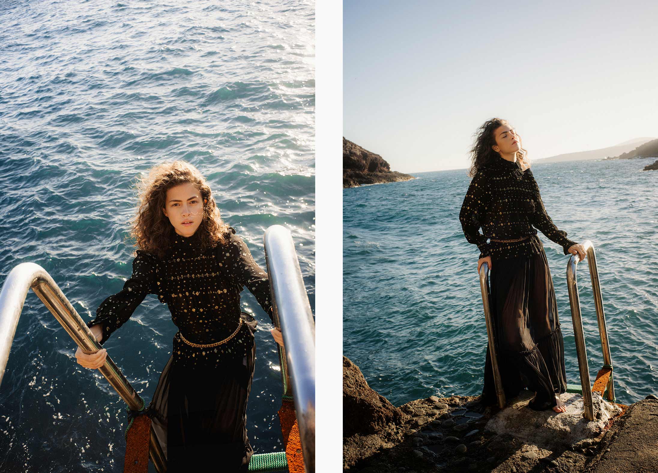 A model poses wearing Saint Laurent in Tenerife