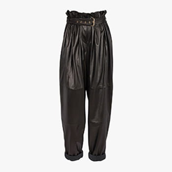 Balmain Boyfriend Cut Black Leather Pants 