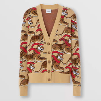 Burberry Tiger Graphic Technical Wool Jacquard Cardigan