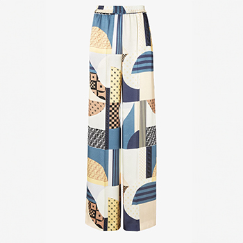 Fendi Blue Silk Trousers with Patchwork Print