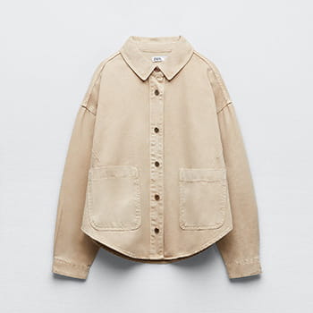 Zara Denim Jacket with Patch Pockets in Sand