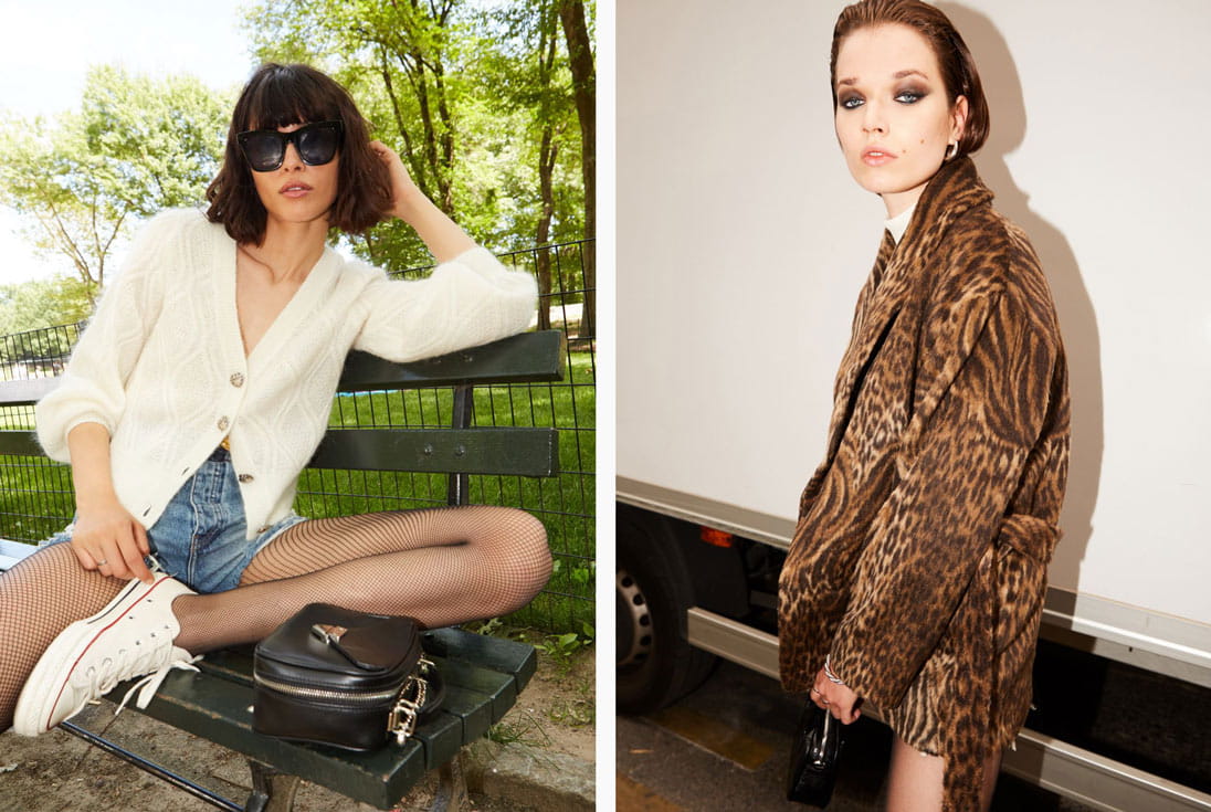 A white cropped cardigan and wool leopard coat from The Kooples’ AW19 collection. Images courtesy of The Kooples
