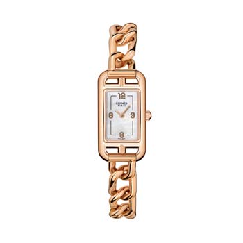 Hermès Nantucket Watch in Rose Gold, Mother of Pearl Dial and Rose Gold Bracelet 