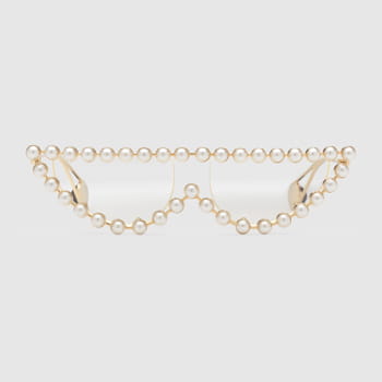 Gucci Cat Eye Metal Glasses With Pearls