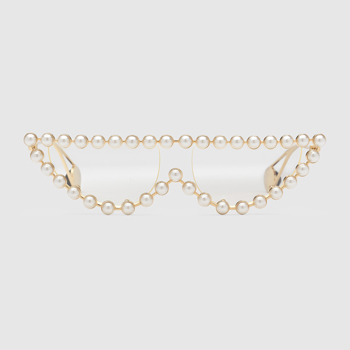Gucci Cat Eye Metal Glasses With Pearls