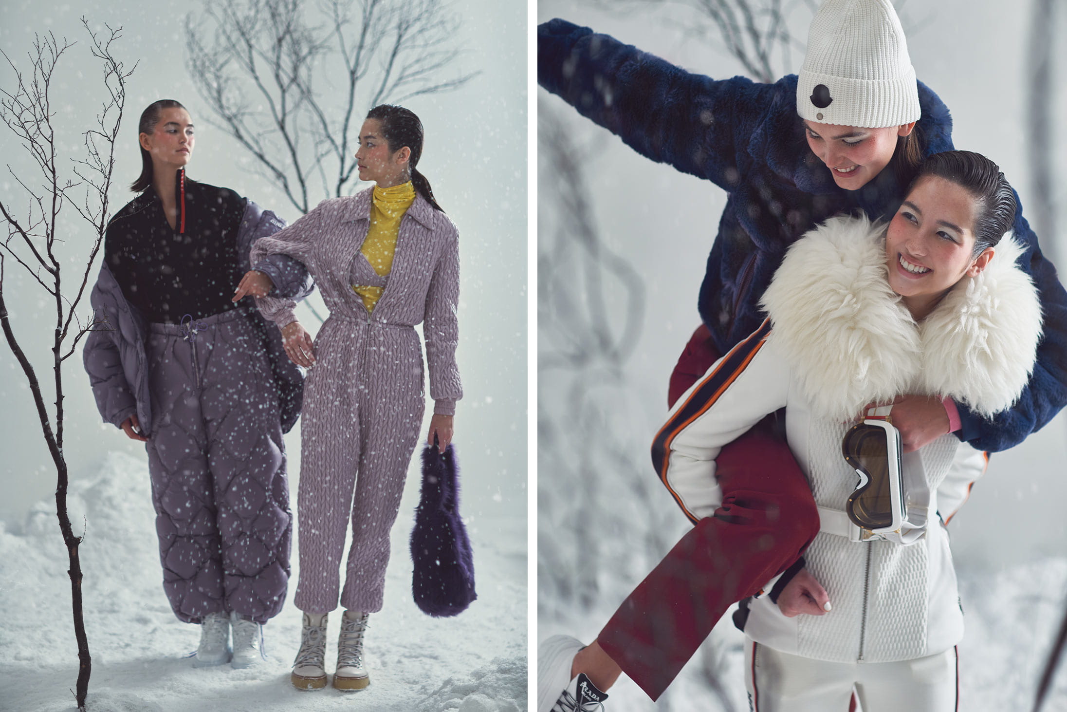 Models pose in Miu Miu, Prada, Dior, American Vintage, Hermès, Fusalp, Moncler and YNIQ available at Pacific Place