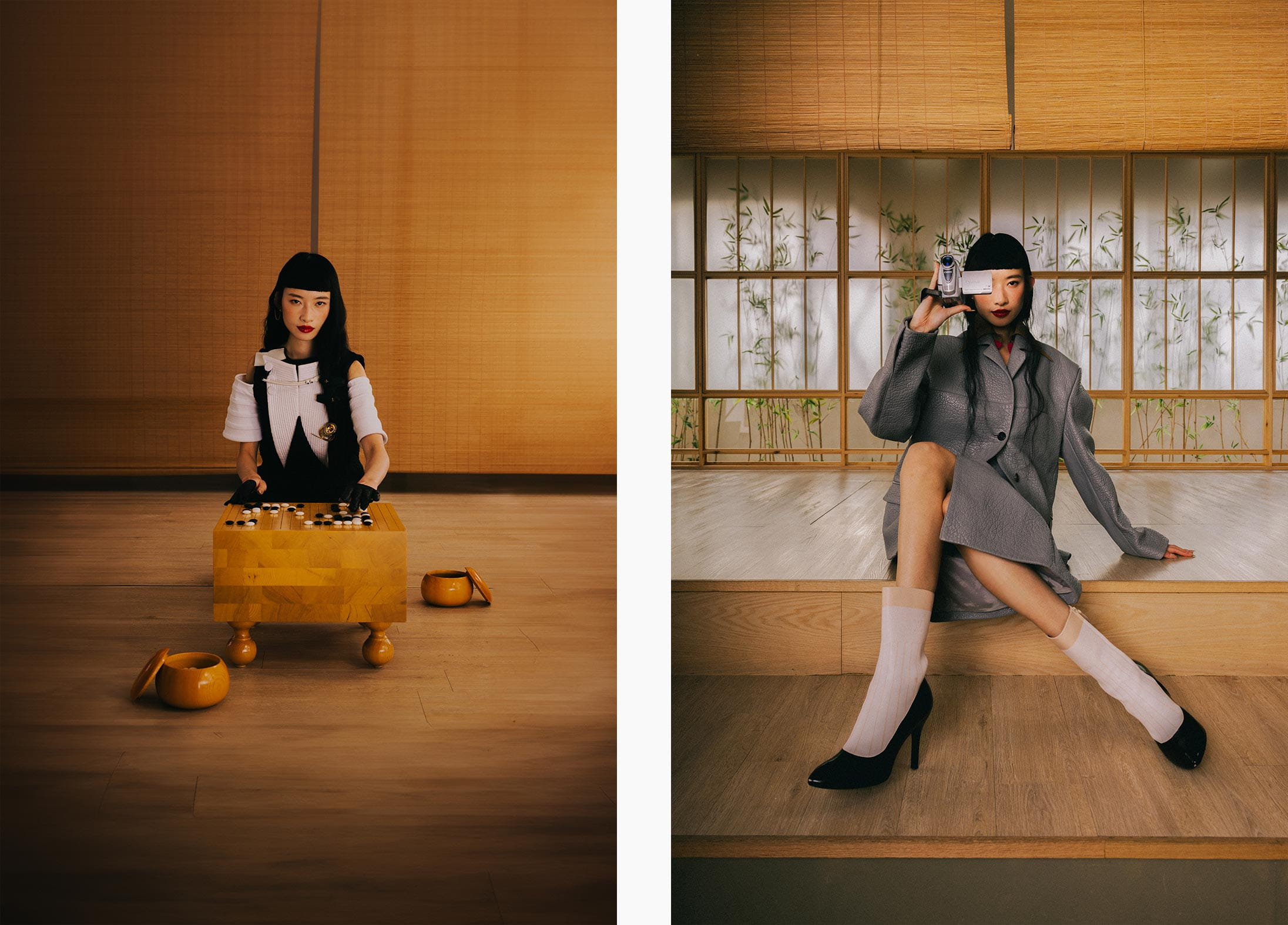 A model poses in Louis Vuitton, Gucci, Hermès and Prada